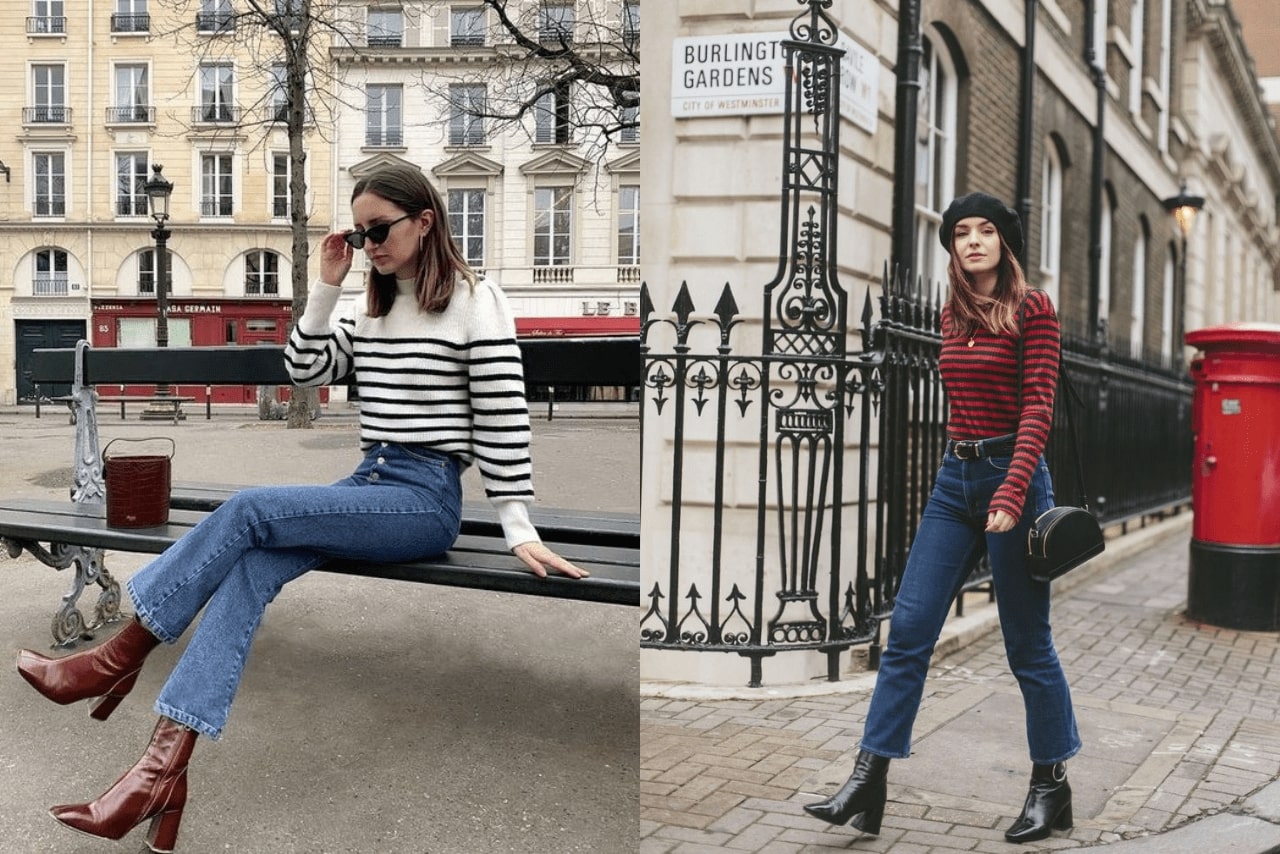 Áo len mỏng phối cùng quần jean rất phù hợp với mùa xuân ở Pháp